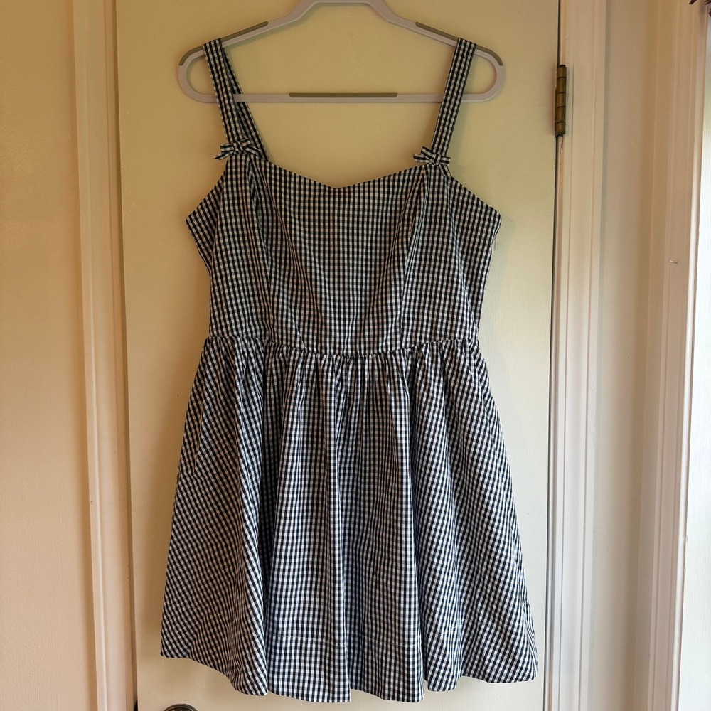 Arula Black White Gingham Fit Flare Dress Plus Size 0X Pockets Bow Straps